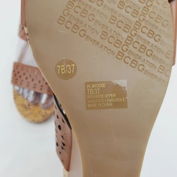 BCBG Brown Woven Leather Wedges - Picture 6 of 8